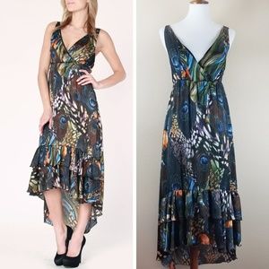 Romeo & Juliet Couture Hi-Low Ruffle Peacock Dress